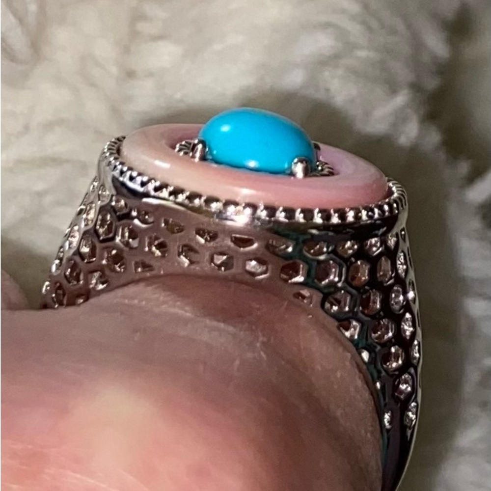 NWT Sleeping Beauty Turquoise & Pink Mother of Pearl Ring in .925 Sterling - Picture 7 of 8